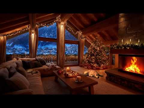 Snowy Christmas Evening 🎅✨ | Crackling Fireplace, Soft Wind & Cozy Winter Ambience