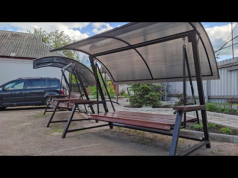 Качели ТЕХАС. Модель с лавочкой-кроватью. Обзор модели с разными крышами!