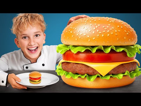 تحدي طهي طعام عملاق مقابل طعام صغير!