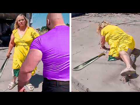 Karen With MACHETE Attacks Man Then Gets Her A$$ WHUPPED..
