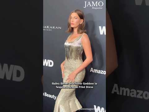 #HaileyBieber Receives Style Trailblazer Award In Archival Armani Prive #Metallic Dress From 2009.