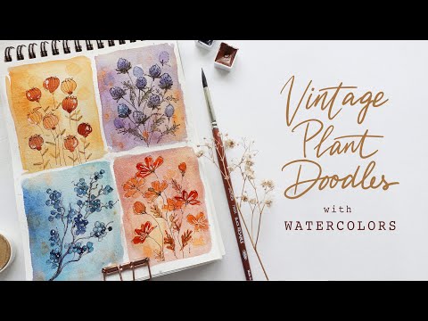 Vintage Plant Doodles with Watercolors