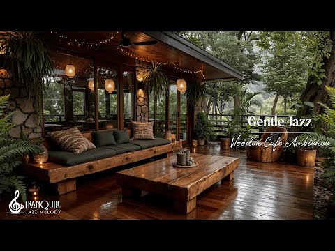 Gentle Forest Cafe Jazz for Relaxing | Cozy Wooden Coffee Shop Ambience for Focus on Work and Study