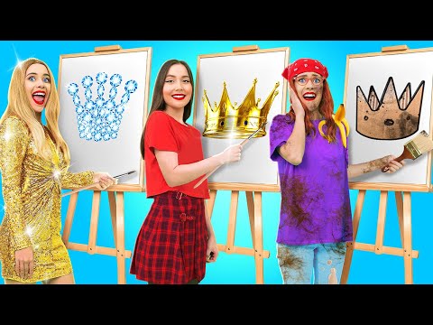 АРТ-ЧЕЛЛЕНДЖ: СУПЕР-БОГАТЫЕ VS БОГАТЫЕ VS БЕДНЫЕ || Крутые идеи и техники рисования от 123 GO! FOOD