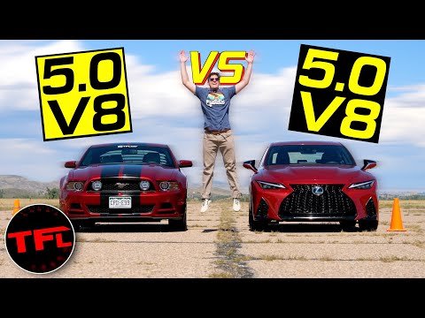 This Clash of the V8s is INCREDIBLY Close: Lexus IS 500 vs. Ford Mustang Drag Race!