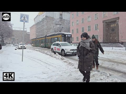 Wet Snowfall in Helsinki Downtown ❄️🌨☃️Wandering around Alppiharju district (19 Jan 2023)