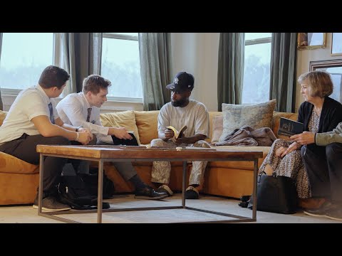 Preston Perry talks to a group of LDS elders