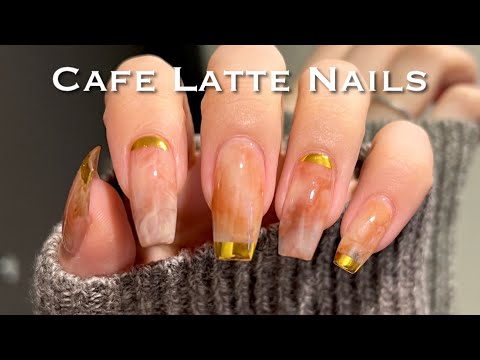 SUB)【Gel Nails】Melting Autumn Shades 🍯 Cafe Latte Nails ☕️/Beetlesgelpolish/ASMR