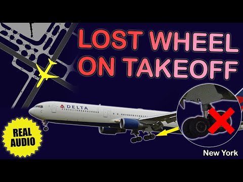 Delta Boeing 767 LOST THE WHEEL on takeoff from New York Kennedy Airport. Real ATC audio