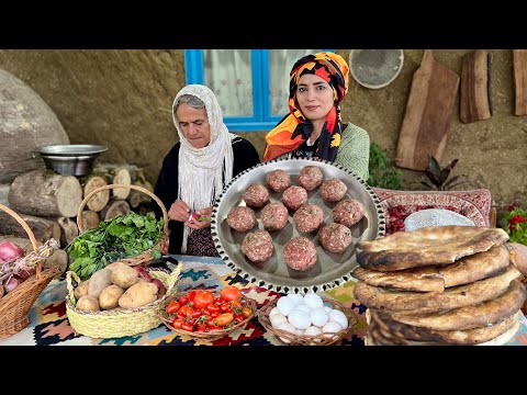 Cooking Meatballs Stew and Baking Traditional Tandoor Bread in the Village