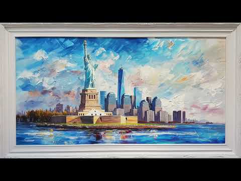 Vibrant Oil Painting of the Statue of Liberty | Stunning silence Framed Art video