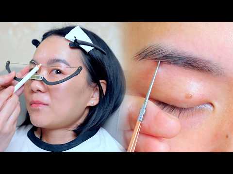 ASMR Eyebrow Grooming & Natural Makeup (Super Close-Up, Real Sounds)
