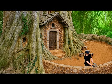 Building a survival house inside a giant tree trunk | from start to finish