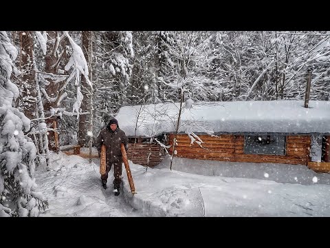 Wild Snow Camping at the end of the outgoing Year in a Log Cabin