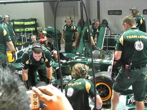 Team Lotus close up of pit stop practice drill