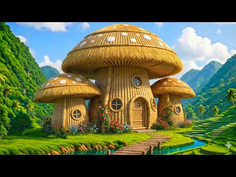 120 Days to Build a Mushroom-Shaped Bamboo House with a Surrounding Pond Using Only Basic Tools