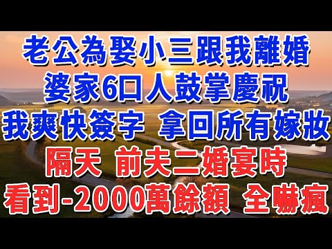 老公為娶小三跟我離婚，婆家6口人鼓掌慶祝，我爽快簽字 拿回所有嫁妝，隔天 前夫二婚宴時，看到-2000萬餘額 全嚇瘋！#妮妮故事會 #情感故事 #老年生活