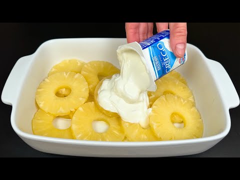 Schlagen Sie Joghurt mit Ananas! Das beste cremige Dessert ohne Backen!