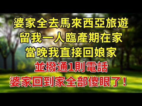 婆家全去馬來西亞旅遊，留我一人臨產期在家，當晚我直接回娘家，並撥通1則電話，婆家回到家全部傻眼了！#人生感悟 #故事分享 #故事頻道 #情感