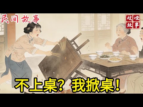 丈夫懦弱不敢說話，任由婆婆欺負媳婦，大年三十還不讓媳婦上桌，除夕夜媳婦忍無可忍，掀翻桌子：「你們慢吃！」#故事頻道#民間故事#故事分享#中國文化#情感#聽書