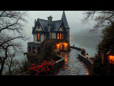 Lonely Walk to Gothic Cottage by the Water | Dark Academia Ambient Piano | Soft Rain & Lantern Glow