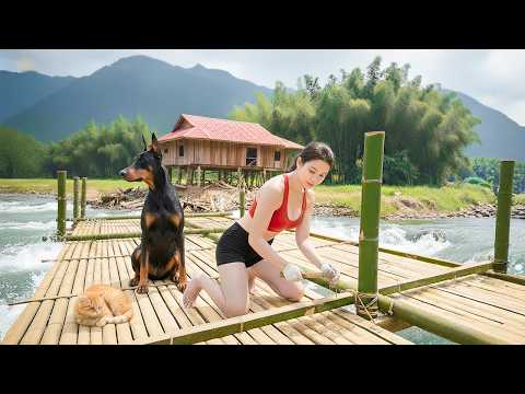 TIMELAPSE - Girl Builds a Wooden Bridge Across The Flood in 30 Days