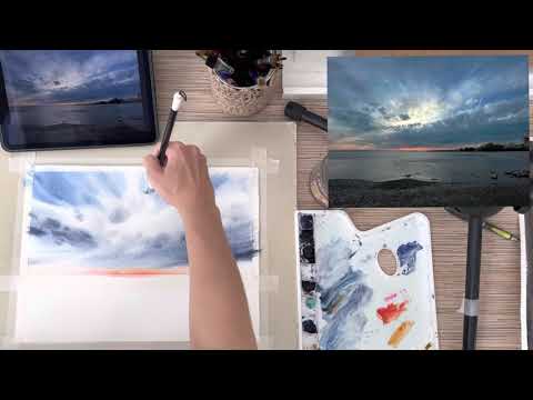 Морской пейзаж акварелью