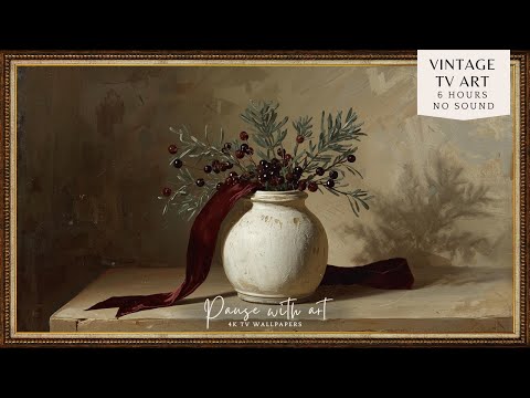 Classic Holiday Velvet Ribbon Vase | Elegant Christmas Decor Wallpaper | TV Background Screens