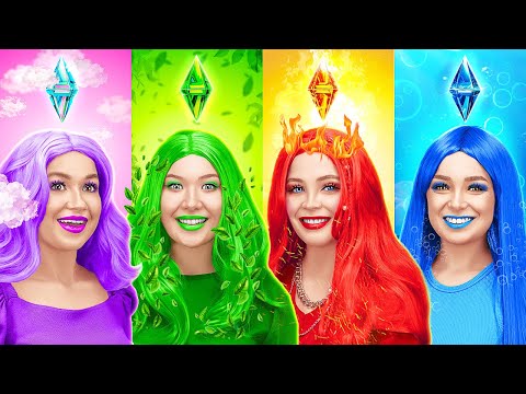 MAKEUP TRANSFORMATION TO FOUR ELEMENTS! Fire Girl, Water Girl, Air Girl Earth Girl By MUAhaha SECRET