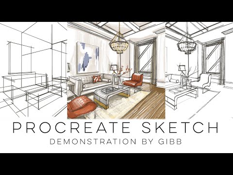 How to use Procreate to quickly sketch an interior design living room perspective