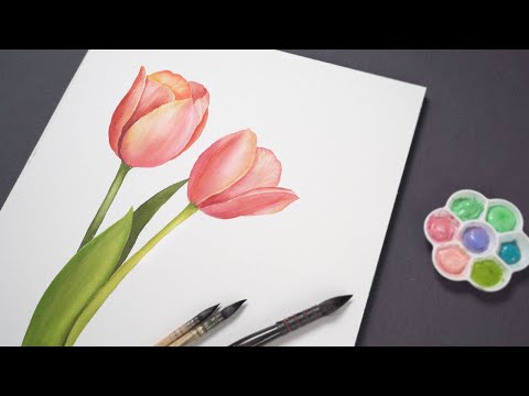 수채화 그리는 가장 쉬운 방법! 요거 배우면 꽃 그리기는 뚝딱:: 망고튤립 수채화 그려볼게요!!🧡