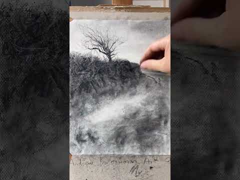 Charcoal landscape drawing | wind swept tree, Cornwall #drawing #charcoaldrawings #charcoalart