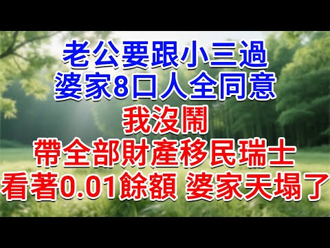 老公要跟小三過，婆家8口人全同意，我沒鬧 帶全部財產移民瑞士，看著0.01餘額 婆家天塌了！#為人處世#生活經驗#情感故事#故事#小說#戀愛#情感#婚姻