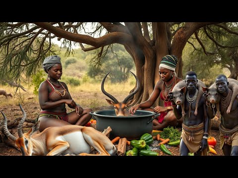 Discover Hadzabe Tribe Monster Antelope Hunt and Wilderness Primitive Cooking