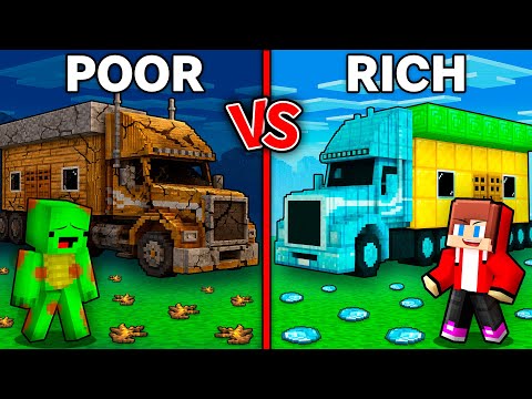 JJ and Mikey: POOR vs RICH Truck House Baatle in Minecraft ! - Maizen
