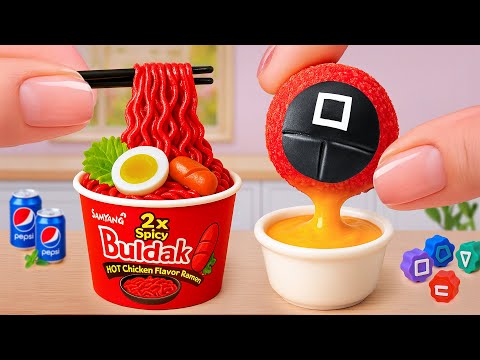 Squid Game Cheese Ball vs Buldak Noodles 🔥🧀 Deliciosa mini bola de queso con fideos picantes