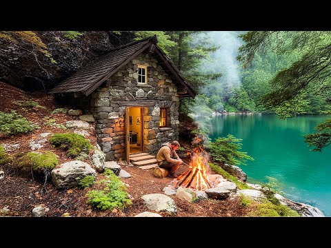 Alone on the Cliff: I Built a Hidden Stone House That Glows in the Night