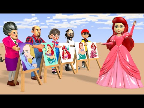 Scary Teacher 3D vs Squid Game Draw Ariel Princess Squid Girl Nice Or Error 5 Times Challenge