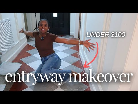 Entryway Makeover | I Gave My Entryway a $100 Glow-Up | DIY Peel & Stick Checkerboard Tiles | EP. 4