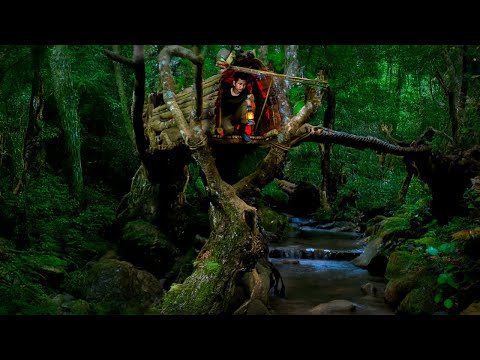 Build a Warm and Cozy Bushcraft Shelter for Survival, Secret Tree House, Eel Trap, Catch and Cook