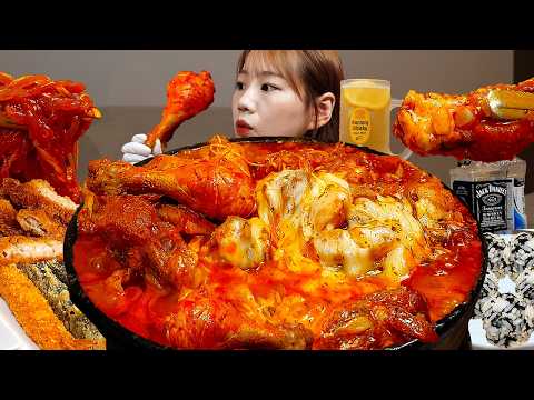 🍗두찜 매운갈비찜닭,잭다니엘 하이볼 먹방🌶 찜닭에 갈비토핑?!🤔 내돈내산 두찜먹방 김말이 새우튀김 돈까스 CHICKEN MUKBANG ASMR EATINGSHOW REALSOUND
