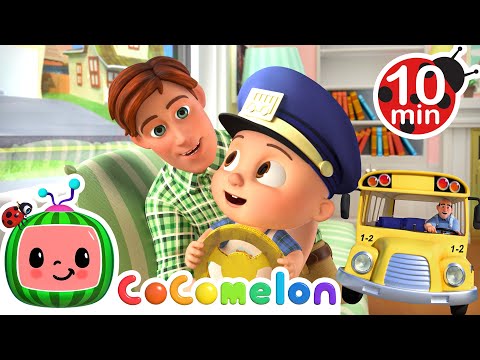 JJ Plays Pretend Wheels On The Bus | CoComelon 🍉 | Nursery Rhymes