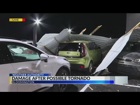 Damage to the Kia Dealership in Bloomington, after severe weather hits the area