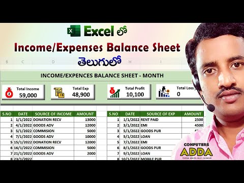 Create Monthly Expenses & Incomes - Profit & Loss Report in Excel Telugu || Computersadda.com
