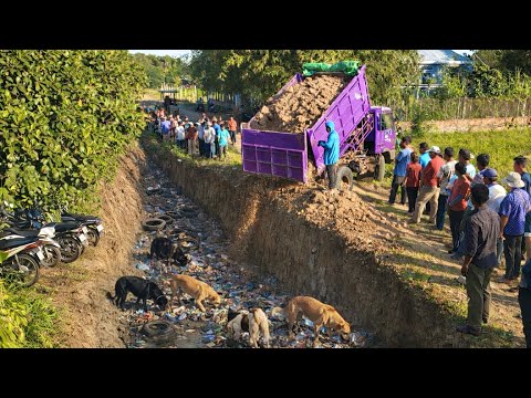 First Start Perfect New Project!! COMPLELE100% Delete CANAL & WATER by Bulldozer With Dump Truck Un