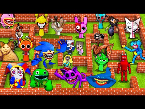 НУБ И ПРО В ЛАБИРИНТЕ СПРУНКИ СОНИК ПОЖИРАТЕЛЬ ЦИФРОВОЙ ЦИРК В МАЙНКРАФТ ВСЕ СЕРИИ СБОРНИК АНИМАЦИЯ