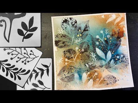 Reverse Stenciling WATERCOLOR & Leaf Printing - relaxing painting process - 355