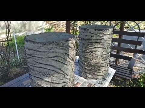 Flowerpot made from cement and rags. DIY