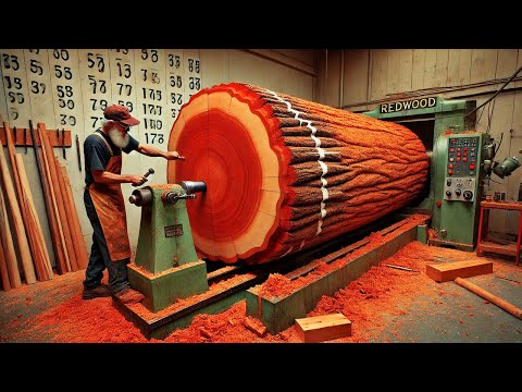 Carpenter's Technique With 70 Years Of Experience In Wood Turning - Red Wood Carving In Factory