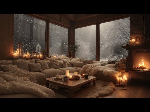 Warm January Night in a Forest Cabin ❄️ Soft Piano, Falling Snow & Cozy Fireplace Ambience for Sleep